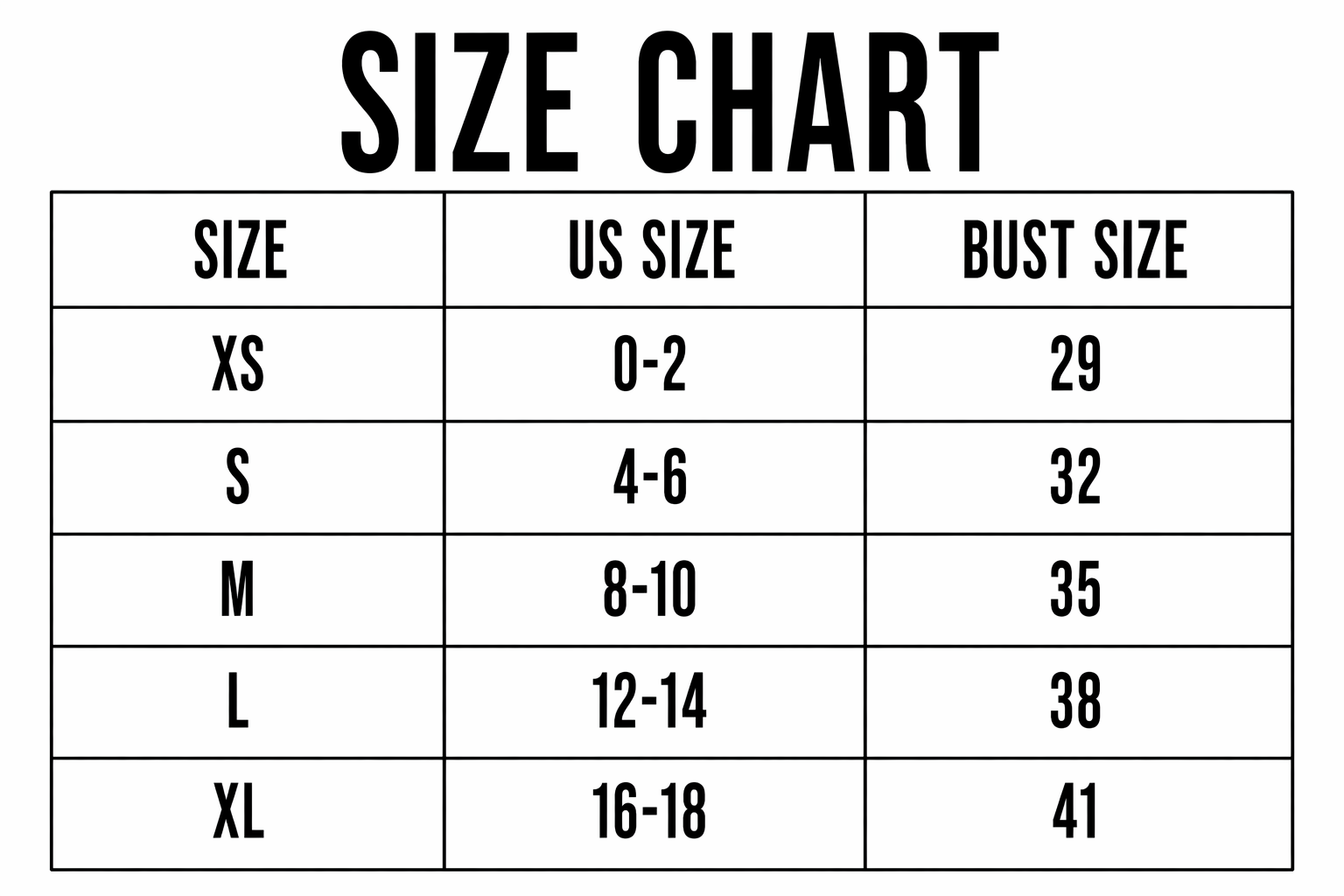 bra size chart