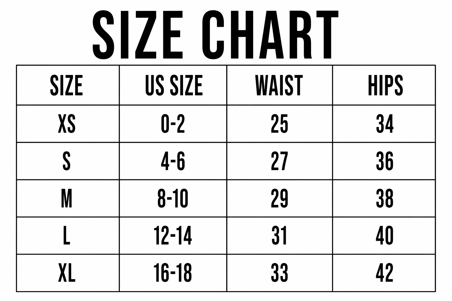 leggings shorts size chart